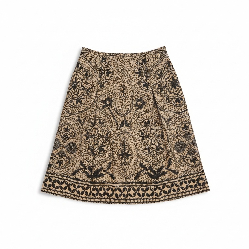 Kasper Women Tan Black Lace Print A-Line Skirt, Women's Sz 6 Professional Office